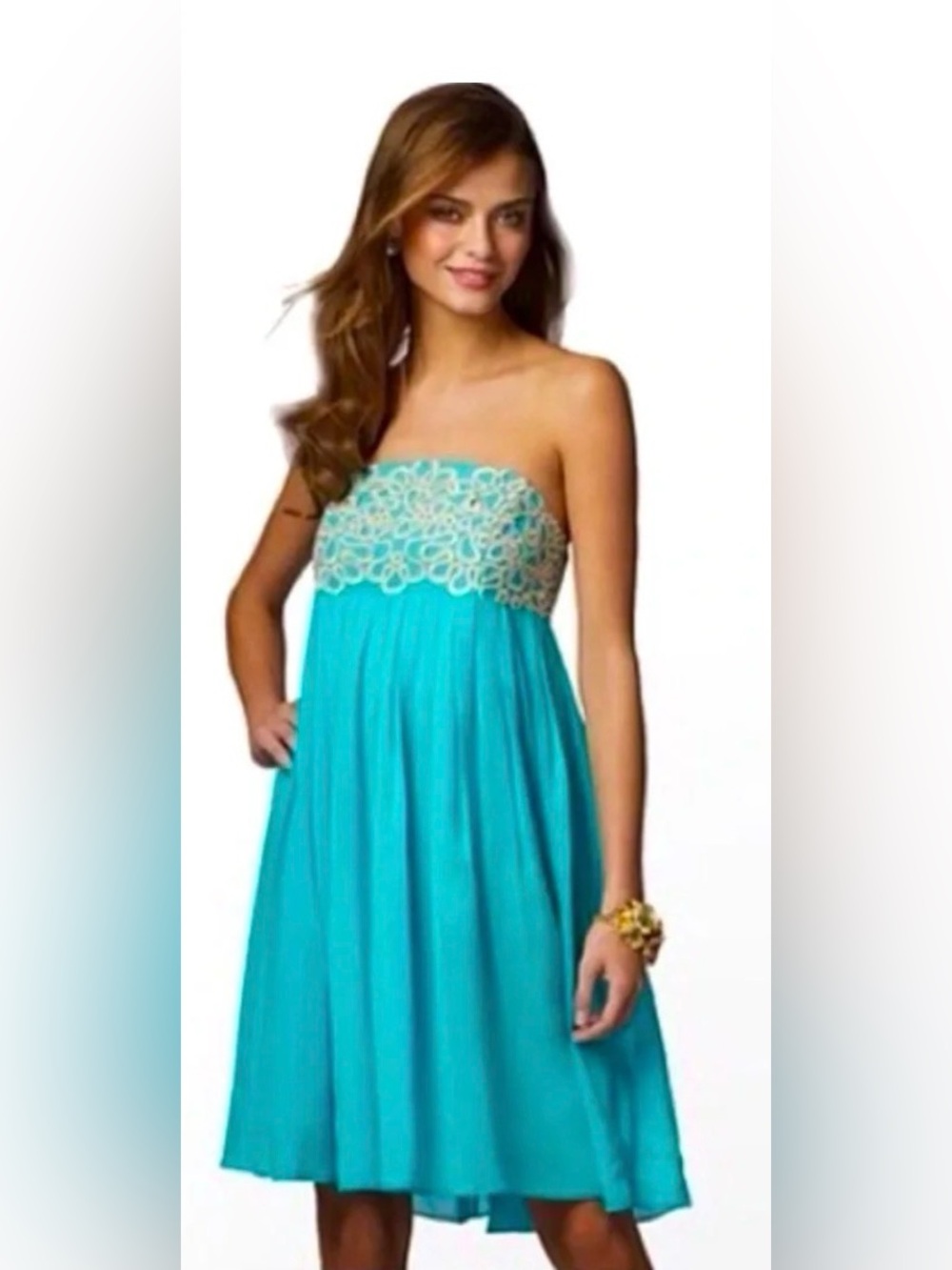 Lilly Pulitzer Abstract Strapless Mini Dress in Blue & Gold Size 4 Like New